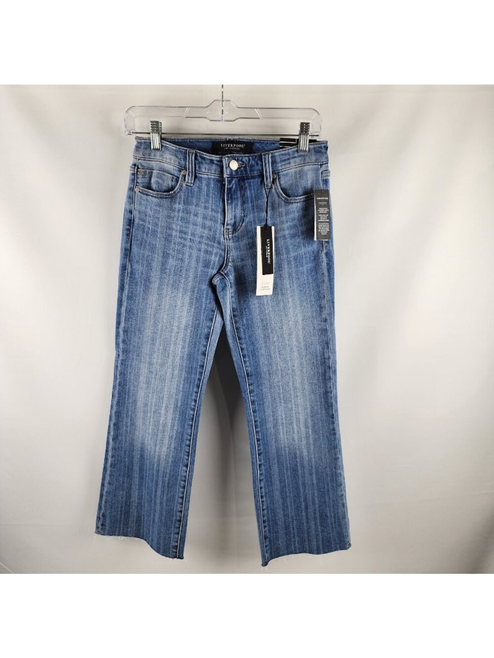 Liverpool Jeans Women 0/25 Hannah Crop Flare Bayard Stripe Blue Denim 25x25 NWT